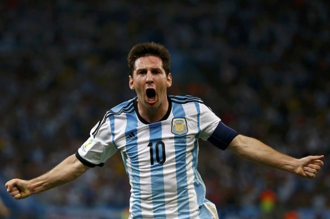 Messi celebrando un gol con Argentina